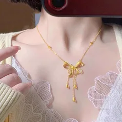 Real 18K Gold Bow Pendant for Woman Luxury AU750 Pendant Necklace Fine Jewelry High-quality Banquet Gift