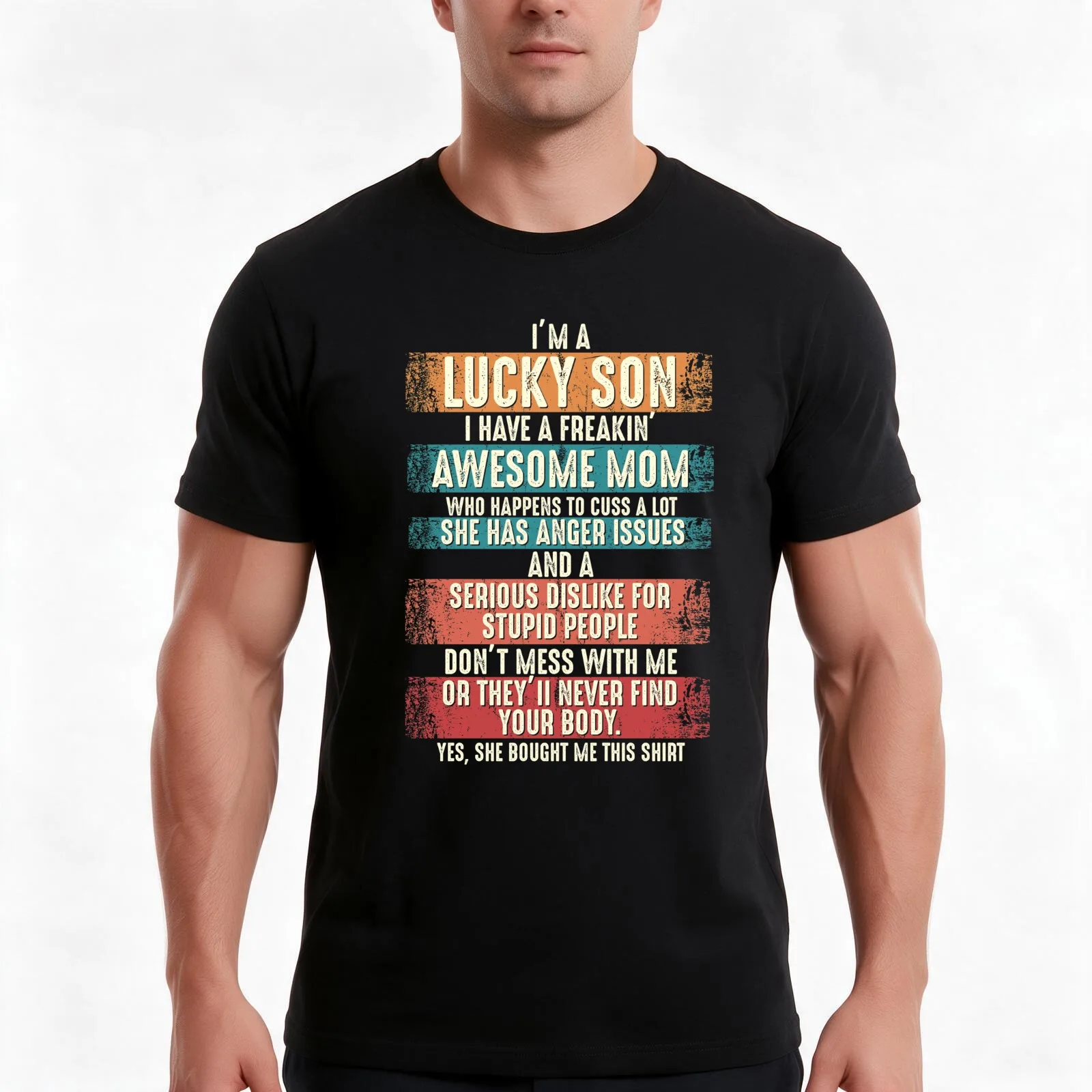 I am a lucky son I have a freaking awesome mom funny vintage gift T-Shirt, Summer Casual Cotton Tee, Oversized Streetwear Tops