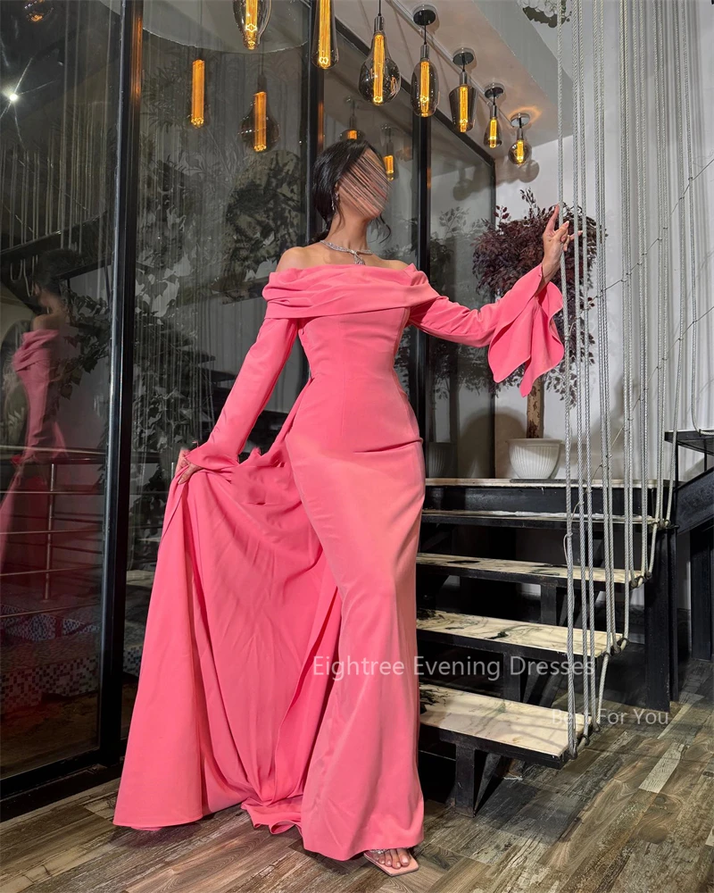 Eightree Pink Women Evening Dresses Long Sleeve Silk Satin Mermaid Formal Prom Dress Floor Length Evening Party Gowns Vestidos