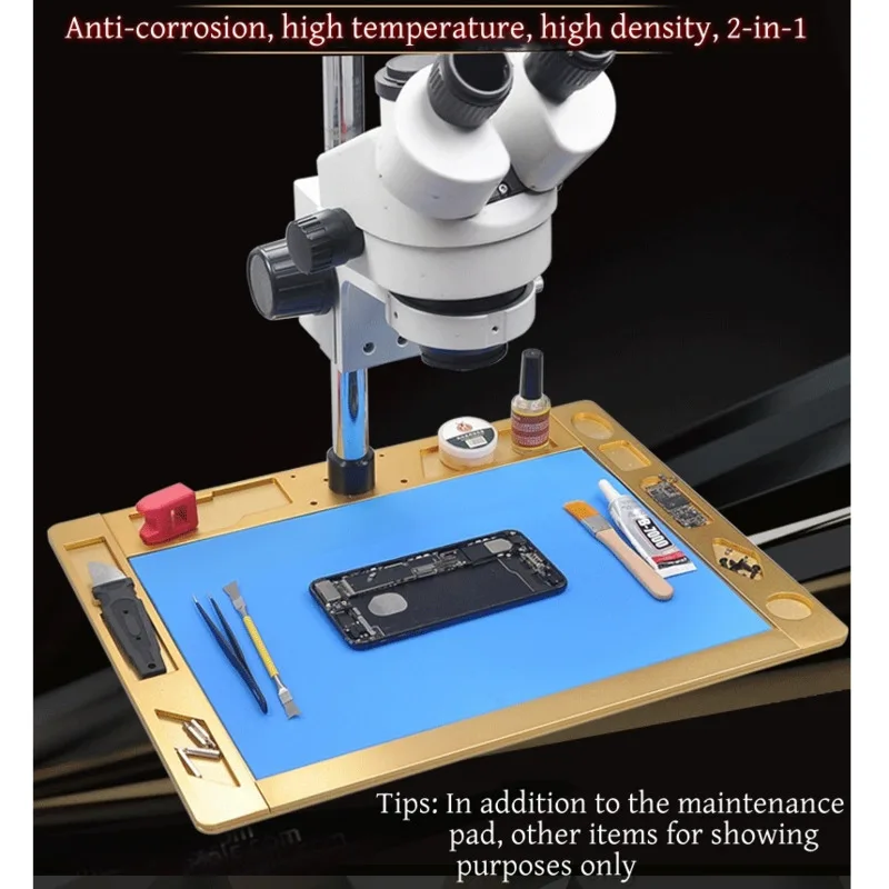 Microscope Metal Stand Base with Stainless Steel Bracket Phone Maintenance Platform Aluminum Alloy Mat Phone Repair Working Pad