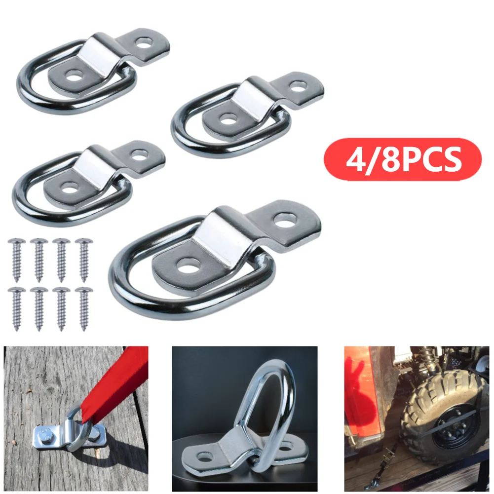 

4/8PCS Heavy Duty D Rings Tie Down Anchors Iron Cargo Tie Down Ring Truck Trailers ATV Boat Kayak Wall Surface Mount Bracket