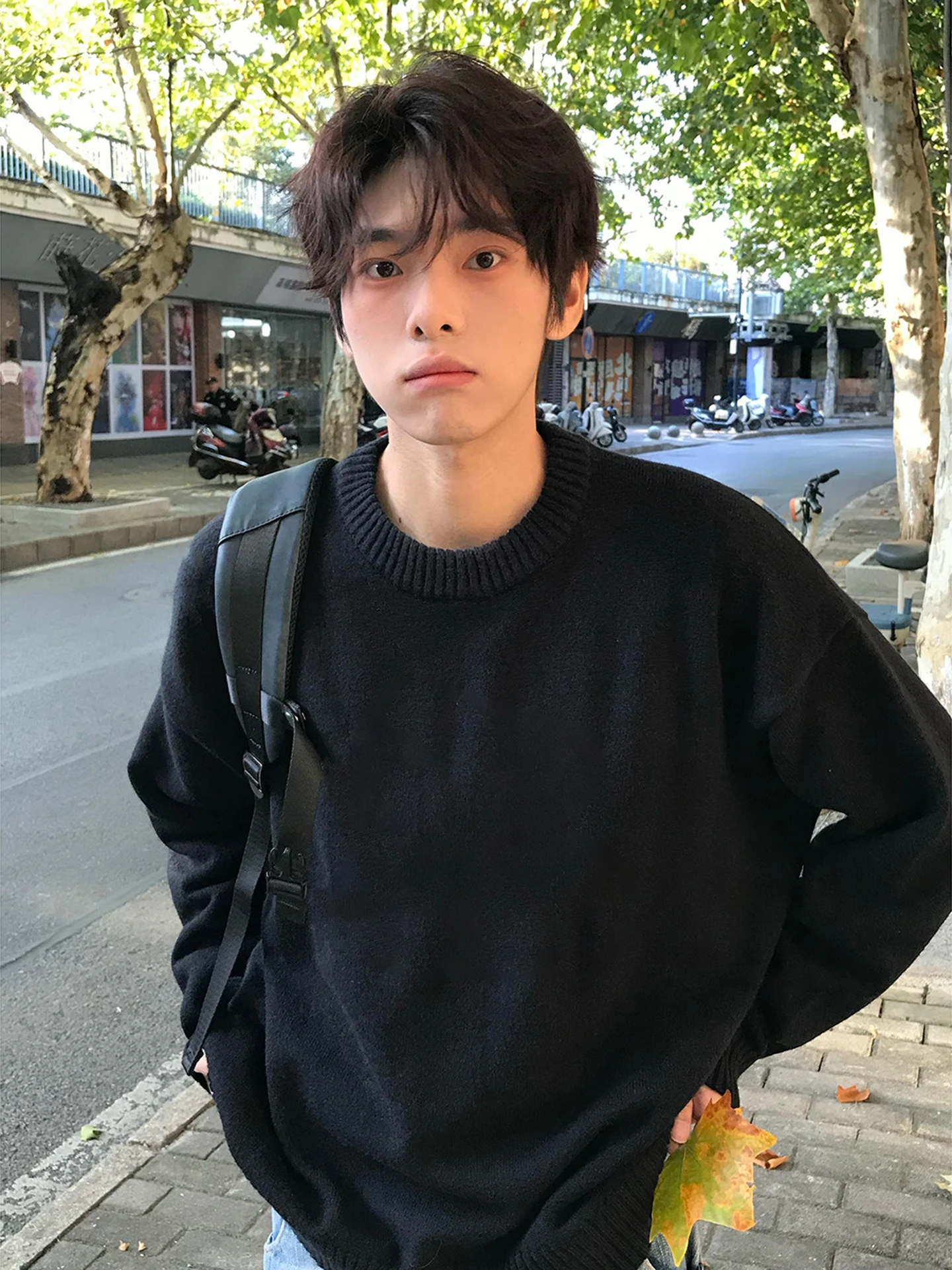 

Men's Bla round Ne Knitwear Thiened Autumn Winter Leisure Sle Inner Wear Base Layer Casual Faion Polyester Fiber