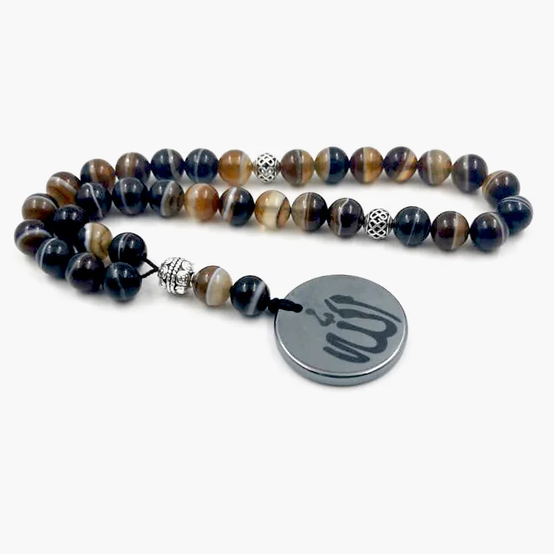 

Tasbih men Natural Brazil Brown Agates stone misbaha with hematite arabic accessories muslim prayer beads 33beads islamic rosary