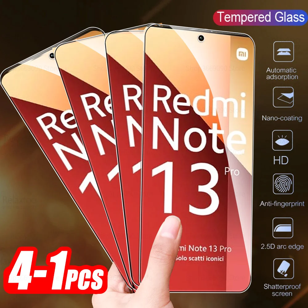 1-4Pcs Full Cover Tempered Glass For Xiaomi Redmi Note 13 Pro Screen Protector Redmy Note13 Pro Plus 4G 5G Armor Protective Film