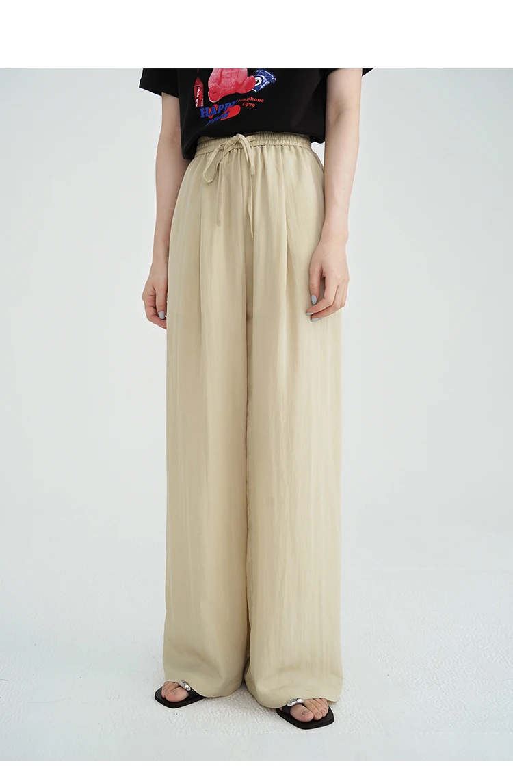 Wide Leg Pants Summer 2025 – Lightweight Drawstring Waist Trousers, Loose Fit Flowy High Waist Casual Long Pants for Daily Wear