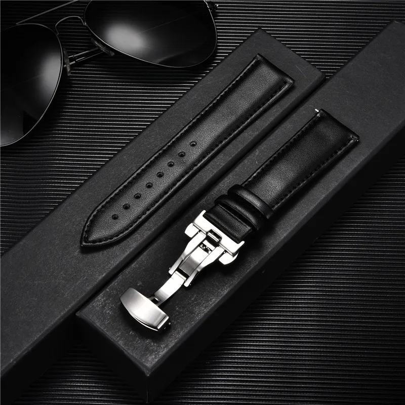 

Leather Watch Band 18mm 20mm 22mm 24mm Straps Stainless Steel Butterfly Buckle Clasp Leather Bracelet Black Brown Wristband Belt