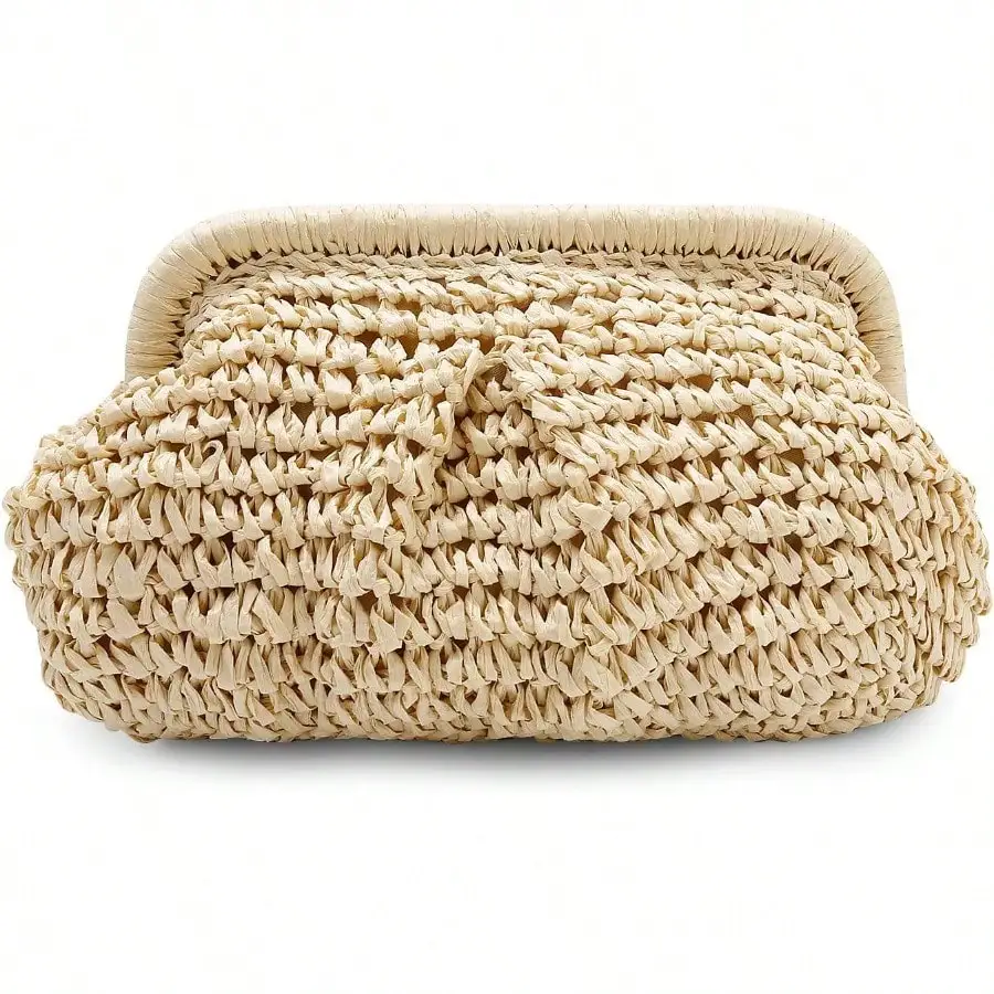 

Straw Clutch Purse For Women Cloud Dumpling Pouch Straw Crossbody Shoulder Handbag Summer Beach Woven Bag