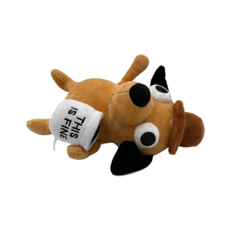 25cm This Is Fine Meme Coffee Dog Plush Toy Soft Stuffed Doll Stuffed Plush Animals Kids Toy Gift for Children Boy Birthday