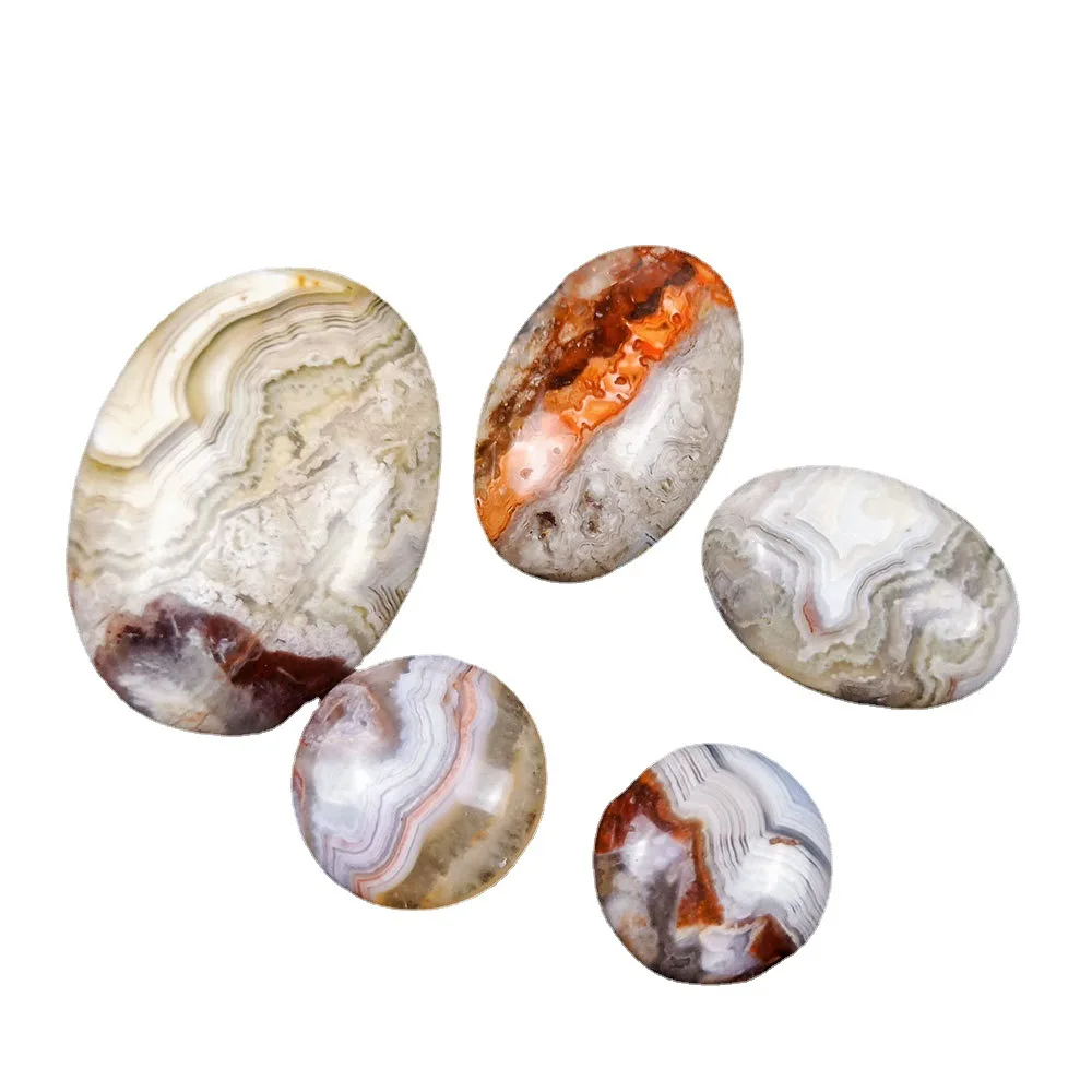

Foreign trade popular natural Mexican crazy agate flat-bottomed stone ring surface, oval loose stone can be inlaid with DIY jewe