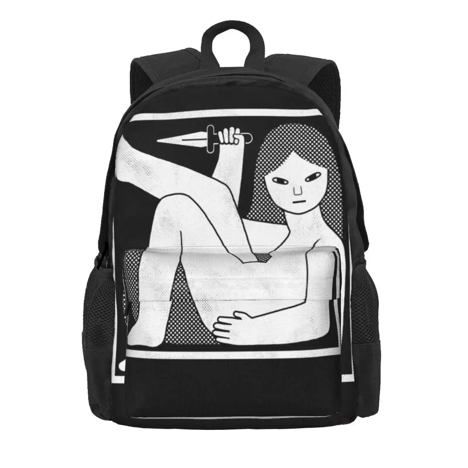 Trapped 2 Hot Sale Schoolbag Backpack Fashion Bags Graphic Minimal Black And White Dagger Warrior