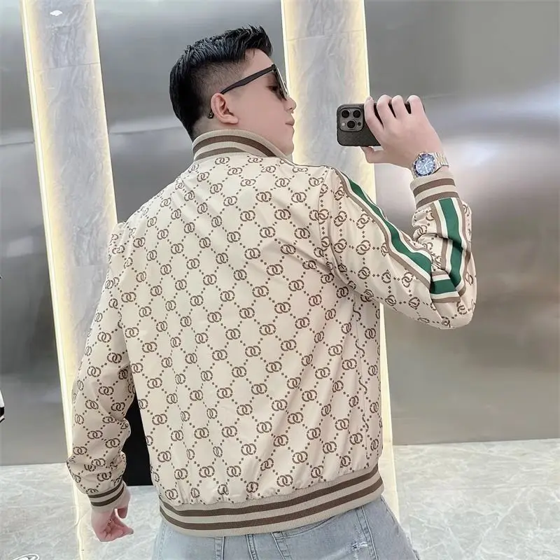 Spring/summer 2024 new European fashion zipper collar printed jacket men\'s fashion brand handsome casual coat.