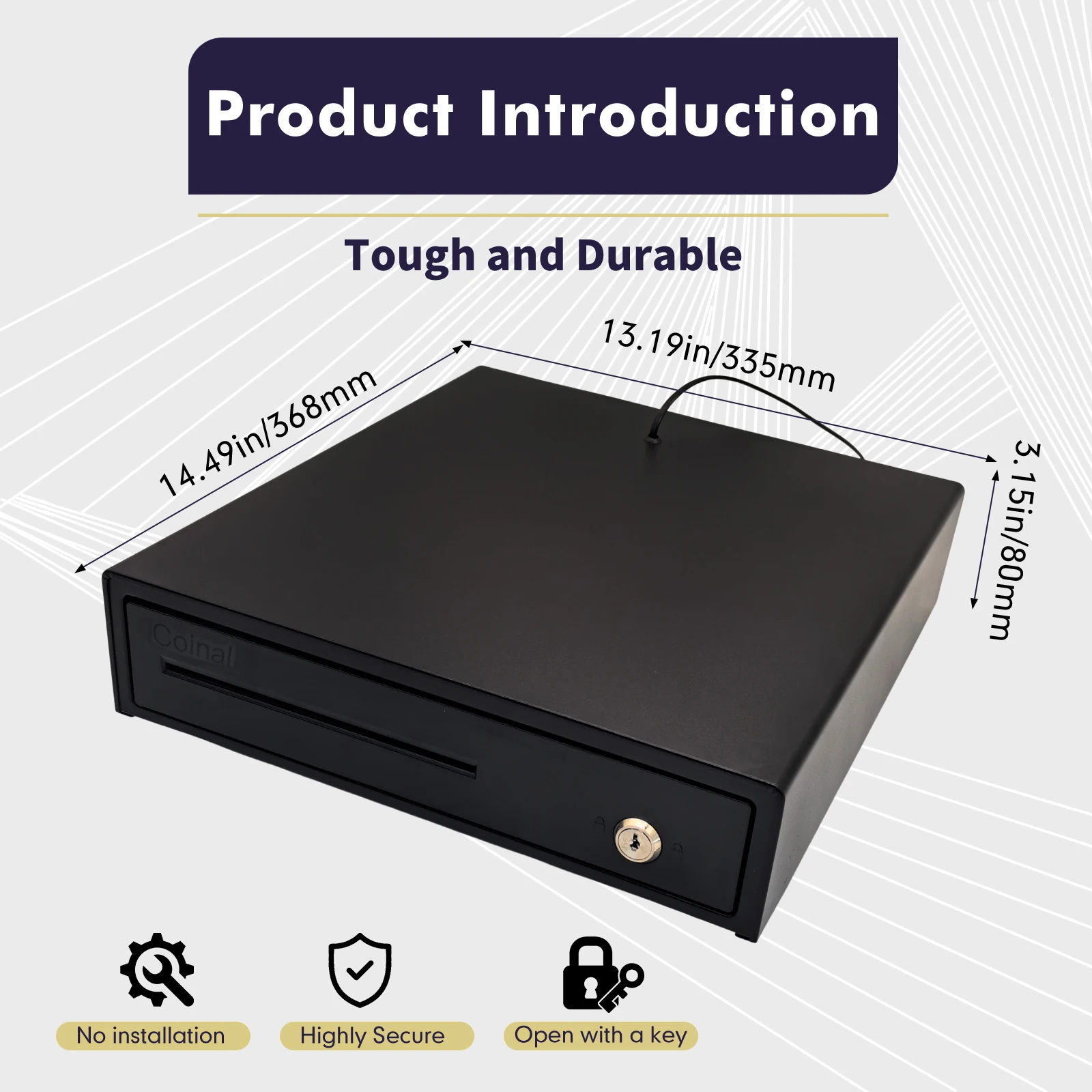 

Кассовый ящик Coinal, черный, 4 отделения для хранения бумажных денег, 5 отделений для хранения монет, 36,8x33,5x8 см, 4 кг, большая вместимость