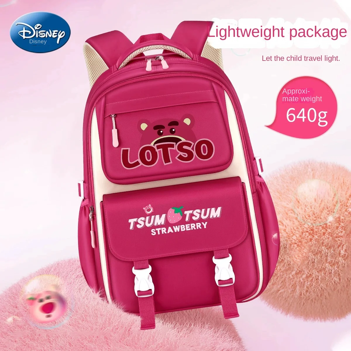 Disney Lotso Girl School Bag Grade 2-5 Primary Student Leisure Shoulder Orthopedic Backpack Large Capacity Light Mochilas