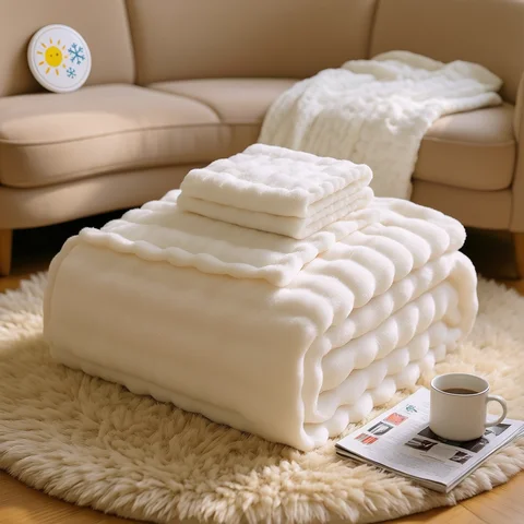 Blankets 3D Bubble White Plush Blankets Textured Flannel Fleece Throw Plaids Soft Warm Cozy Blanket Couch Christmas Gift Throw Blankets