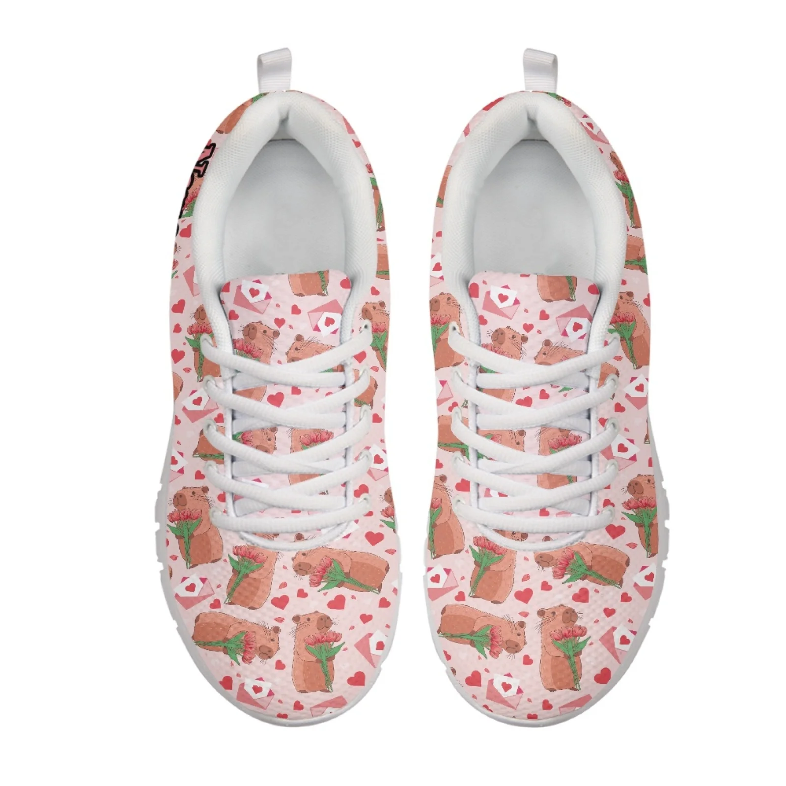 Coloranimal Rose Guinea Pig Fitness Footwear Mesh & EVA Sole Hunting Sneakers Lace-up Sports Tennis Shoes for Women