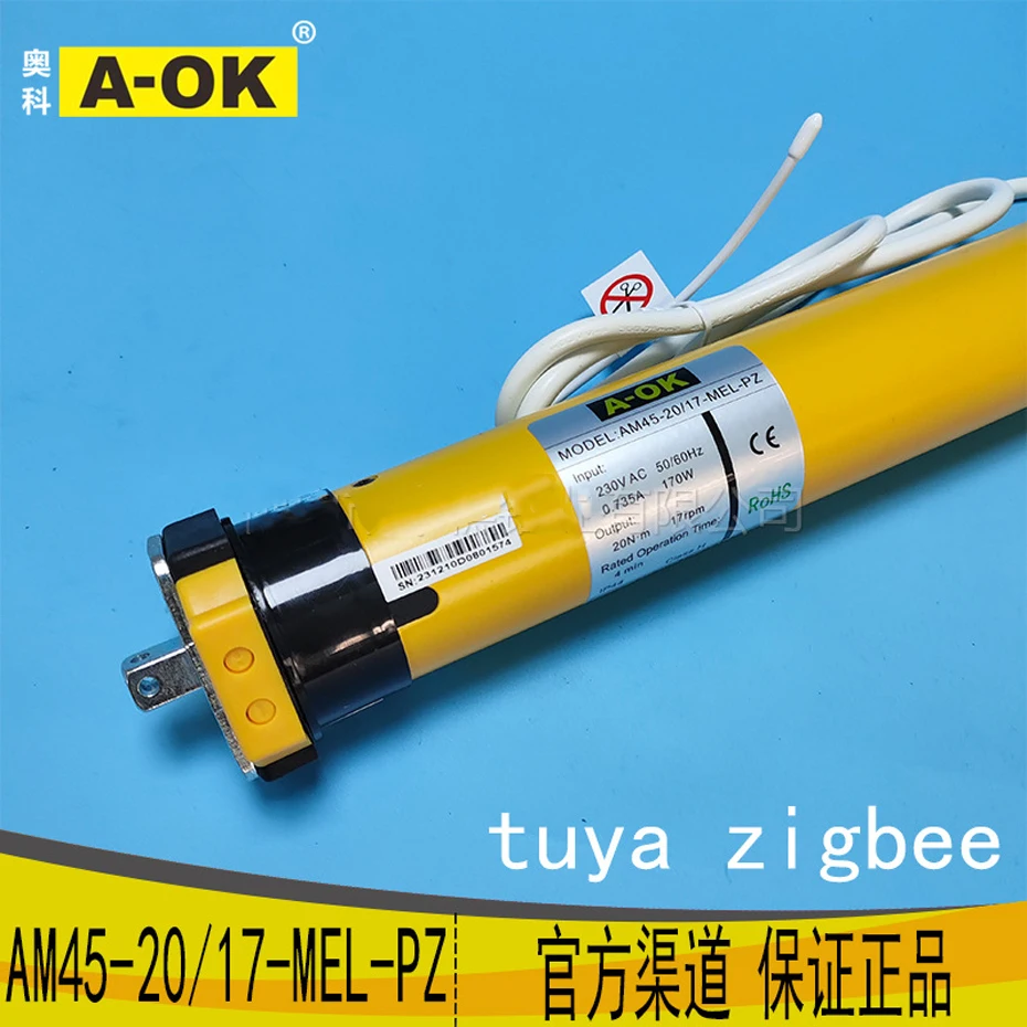 A-OK AM45 20/17 Smart Awning Blinds Tubular Motor,Tuya Zigbee +RF433 Control,for 50mm/55mm/65mm/70mm Tube Rolling Sunshade Motor