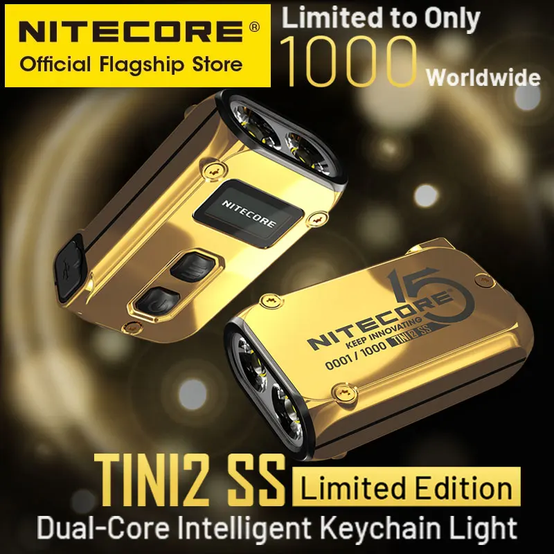 NITECORE TINI2 SS Gold Mini Keychain Light Limited Edition EDC USB-C Rechargeable Flashlight LED Key Light, with Li-ion Battery