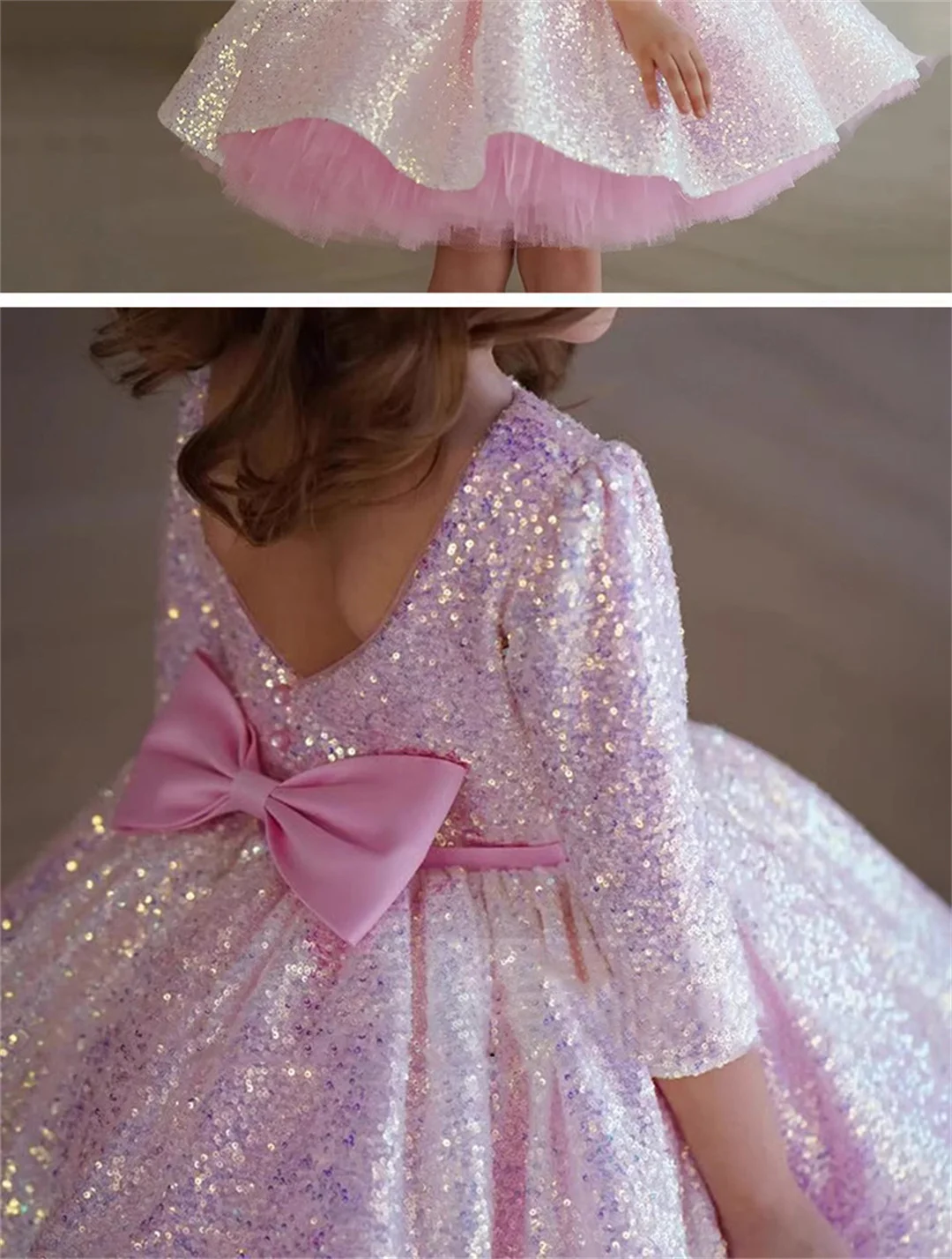 Vestidos de princesa na altura do joelho para meninas, vestido com glitter, rosa, flor, vestido bonito do bebê, festa de aniversário