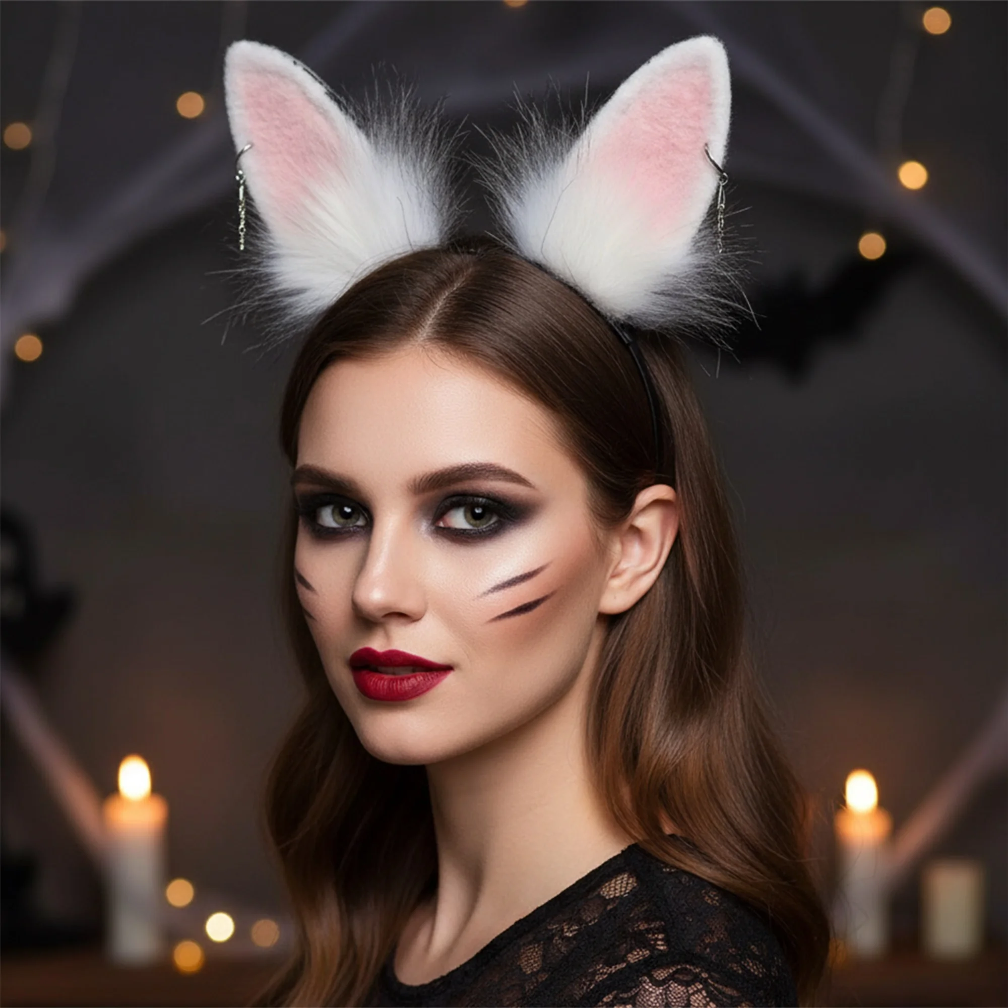 

Cute Bunny Ears Headband with Sparkly Cross Pendant and Soft Plush Rabbit Design for Easter Halloween and Parties