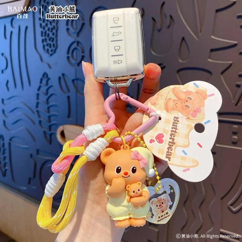 Chaveiro de urso de manteiga de desenho animado, pingente fofo, boneca criativa, chaveiro, anel, acessórios de bagagem, presente para crianças