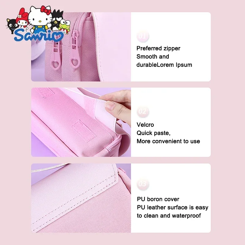 Imagem -05 - Sanrio pu Grande Capacidade Lápis Case Kawaii Cinnamoroll Melody Kuromi Lápis Bolsa Pen Pouch Material de Papelaria Escolar