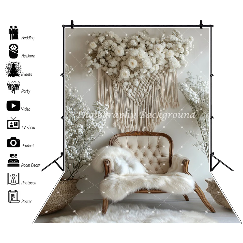 الأبيض بوهو بامباس الأزهار التصوير خلفية كرسي بطانية عيد ميلاد الزفاف الأمومة صورة ديكور خلفية استوديو الصور