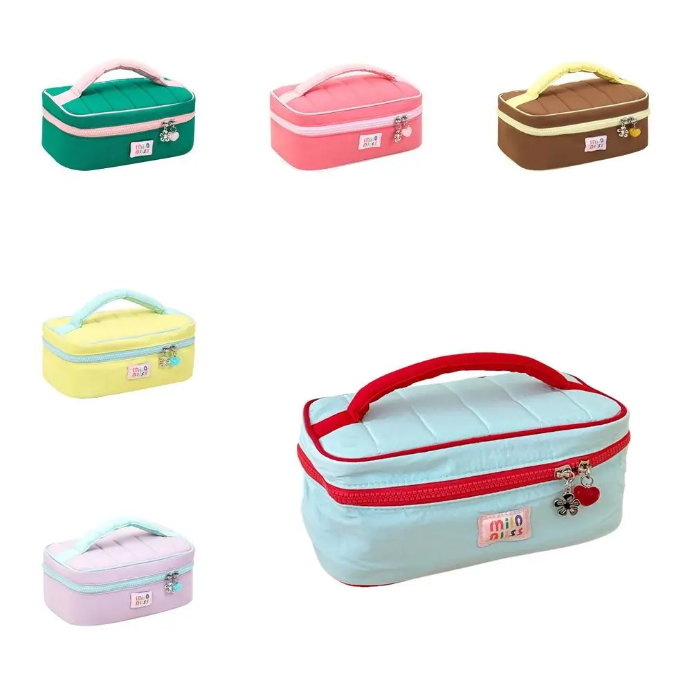Solid Color Contrast Color Cosmetic Bag Macaron Color Handbag Fresh Makeup Bags Zipper Lager Capacity Toiletries Bag Travel