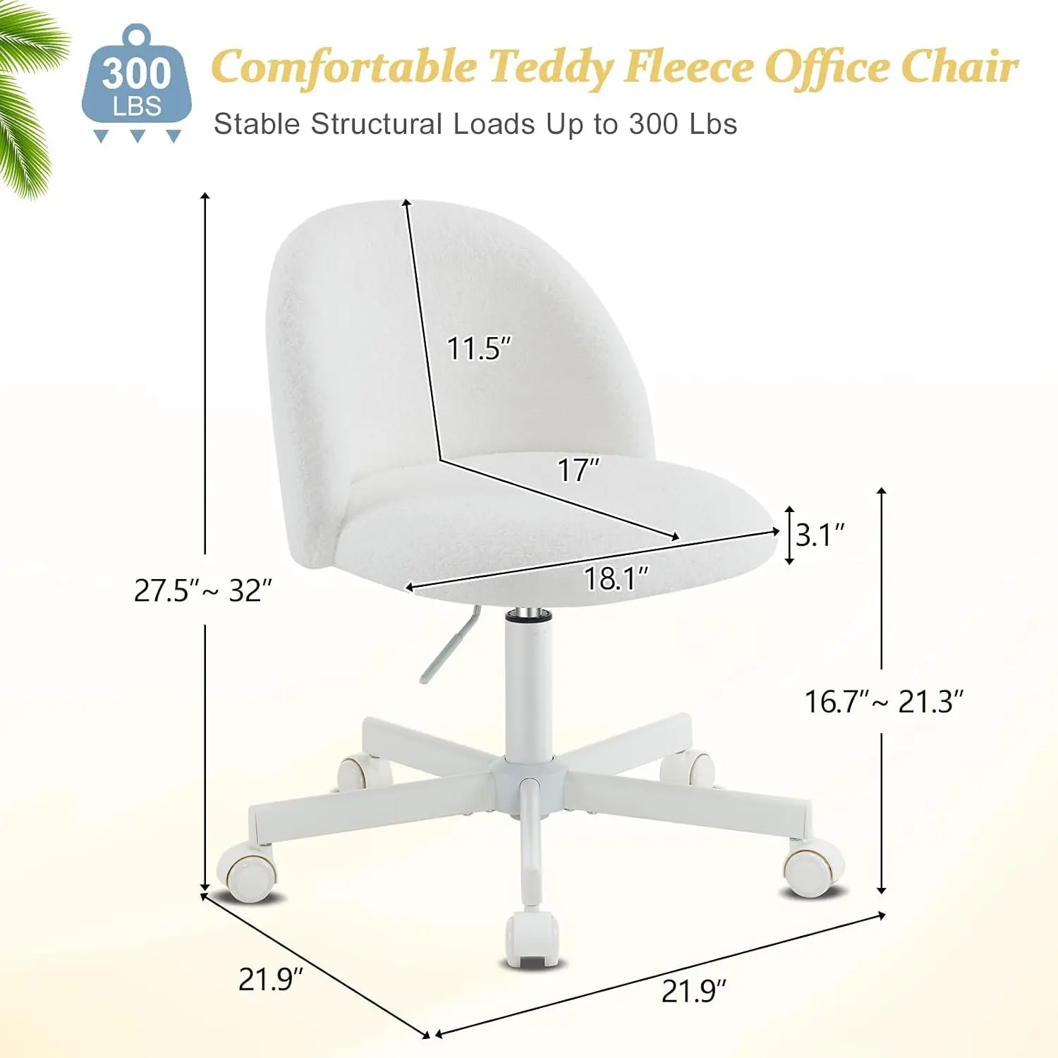 Modern Modern Vanity Chair with Back, Teddy Fleece Swivel Desk Chair for Girls, Adjustable Small Office Chair with Silent Wheels & Lumb - Aliexpress Deal