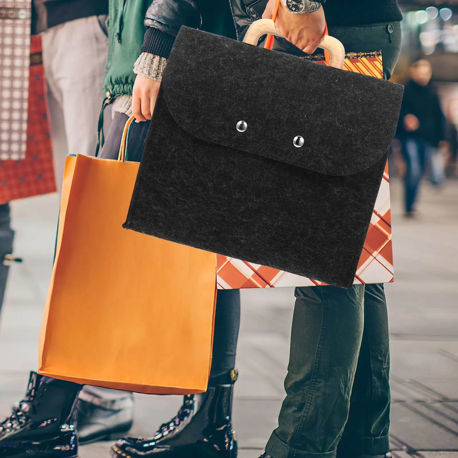 Felt Tote สีเทาเข้มความจุขนาดใหญ่แฟ้ม Felt Tote กระเป๋าโบสถ์ผู้ถือไม้ H le ธุรกิจสํานักงานกระเป๋าเก็บโฟลเดอร์กระเป๋า