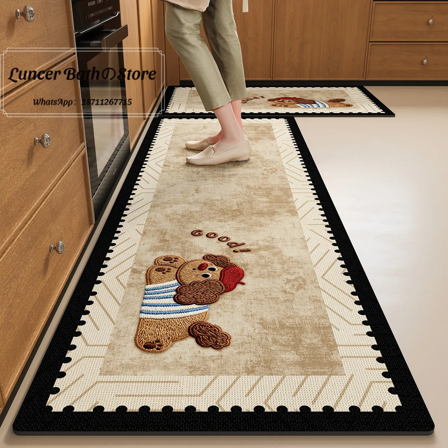 Cartoon kitchen floor mat, household water-absorbing oil-absorbing non-slip foot mat, easy to take care of
