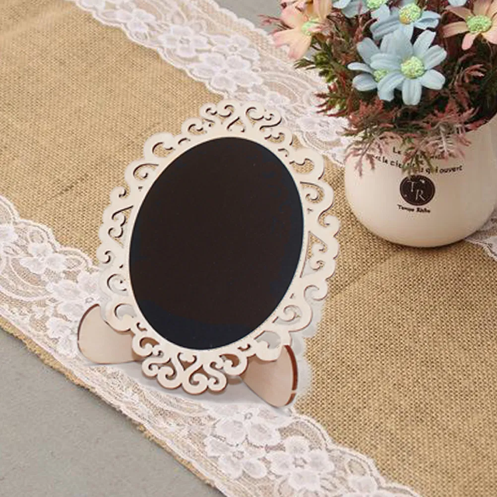 10Pcs Mini Wooden Blackboard Chalkboard Oval Flower Shape Reusable Message Frame for Wedding Party Table Number Food Sign Office