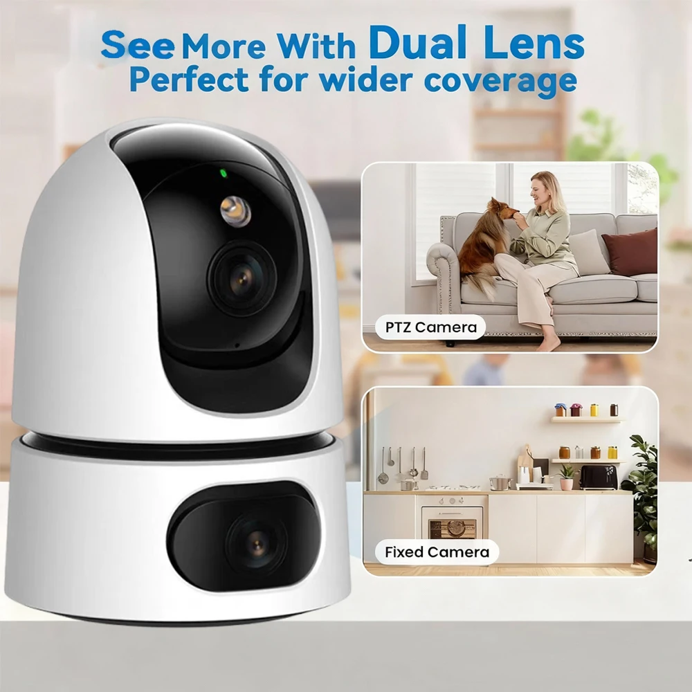 Dual 8MP 4K PTZ WiFi IP Camera Work with EseeCloud APP Full Color Night Vision Human Pet Motion Detection Indoor Home Security C