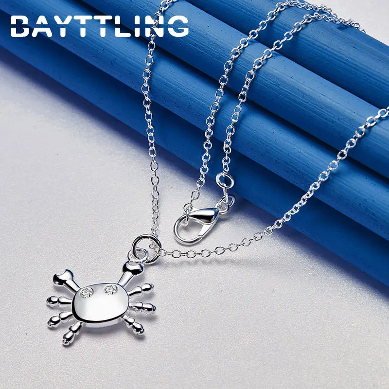 925 Sterling Silver 16-30 Inches Cute Crab Pendant Necklace For Women Christmas Fashion Wedding Engagement Gift Jewelry