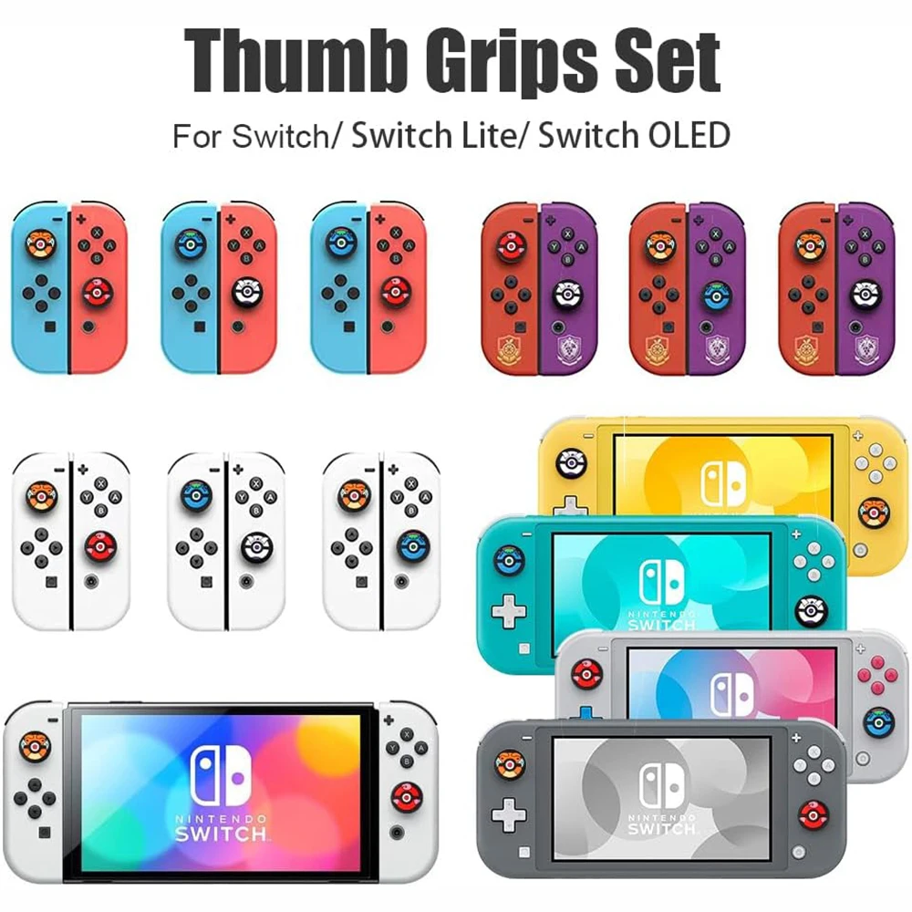 4 Uds. Tapas de agarre de pulgar analógicas de silicona de dibujos animados compatibles con Nintendo Switch OLED/Switch Lite/Switch cubierta protectora de Joystick