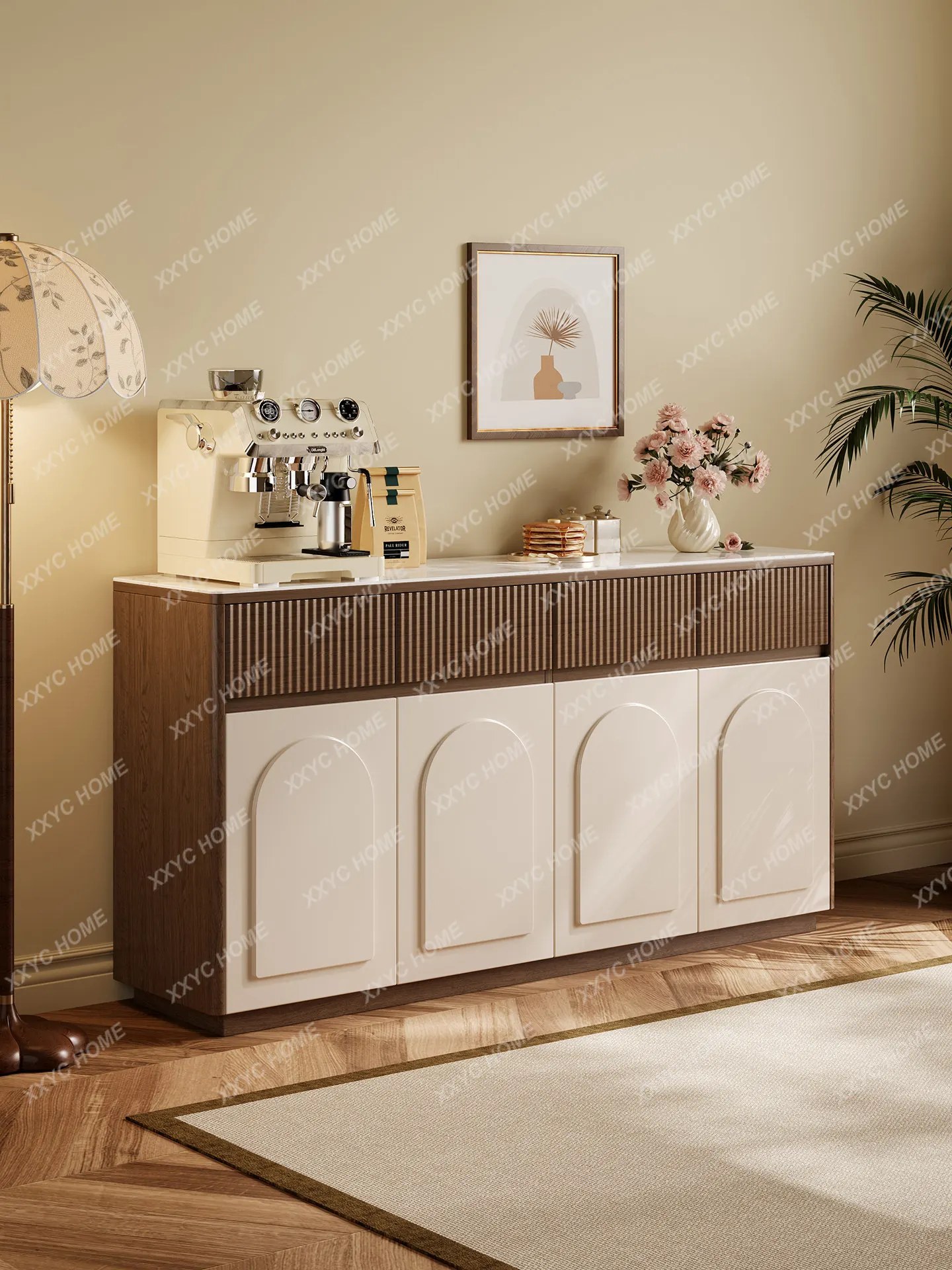 Medieval solid wood dining side cabinet, entrance locker, rock slab storage cabinet, living room low cabinet, floor locker,
