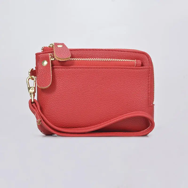 

Fashion Cowhide Wallets Multi Card Slots Solid Color Keychain Wallet Functional Coin Pocket Women