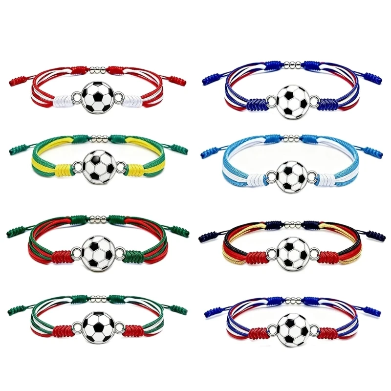 F2TD Adjustable Colorful Braided Bracelet Zinc Alloy Hand Chain Soccer Charm Wristlet For 2026 Soccer Event Fan And Travel