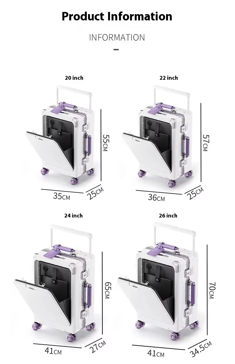 Gepäck mit Vorderöffnung, hochwertiger PC-Koffer mit Aluminiumrahmen, breitem Griff, Handgepäck für Reisen, mit Laptop-USB-Ladeanschluss – Detail 2