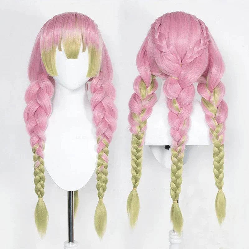 Mitsuri Kanroji Cosplay Wig Demon Slayer Kimetsu no Yaiba Long Pink Green Heat Resistance Hair Authentic Cosplay Wigs Wig Cap