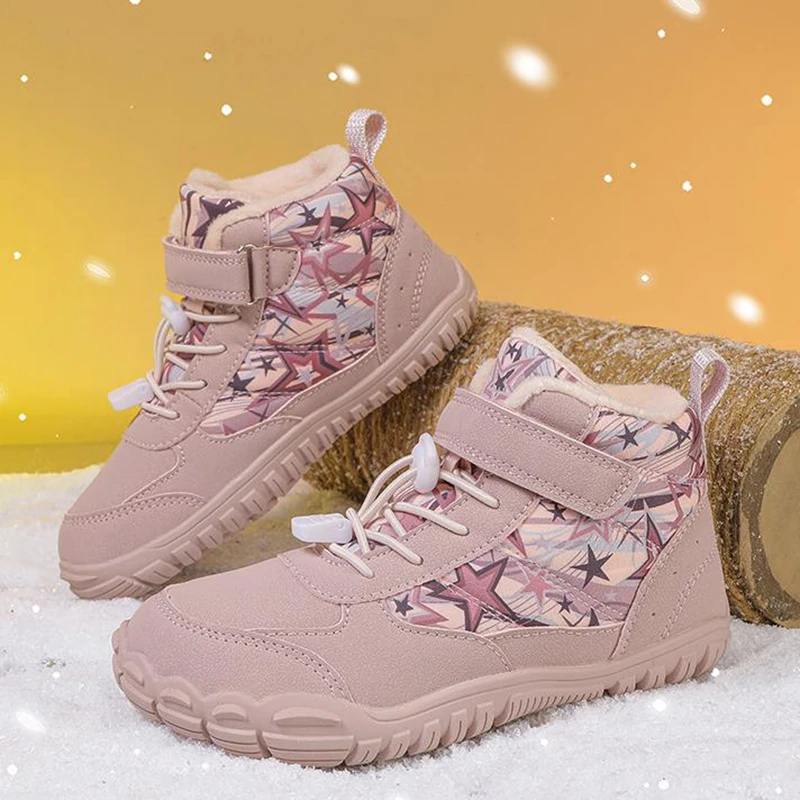 

New Winter Children's Non-slip Waterproof Cotton Shoes for Boys and Girls Plus Velvet Padded Boots To Keep Warm Snow Boots.