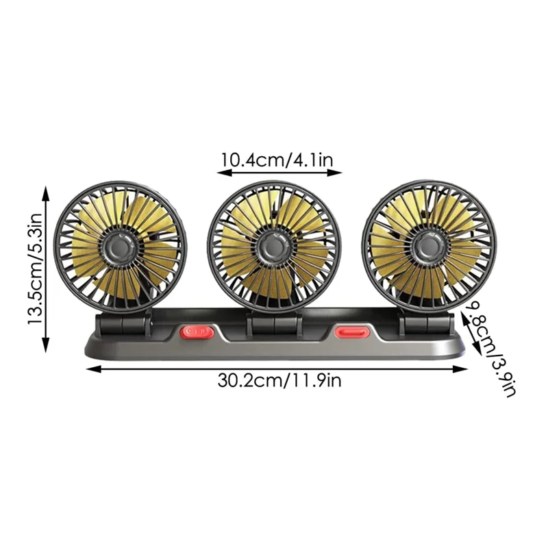 A82T-Fan for Car Three-Head Fan for SUVs USB Cooling Air Small Personal Fan 2 Speeds Electric Fan for Truck Vehicle