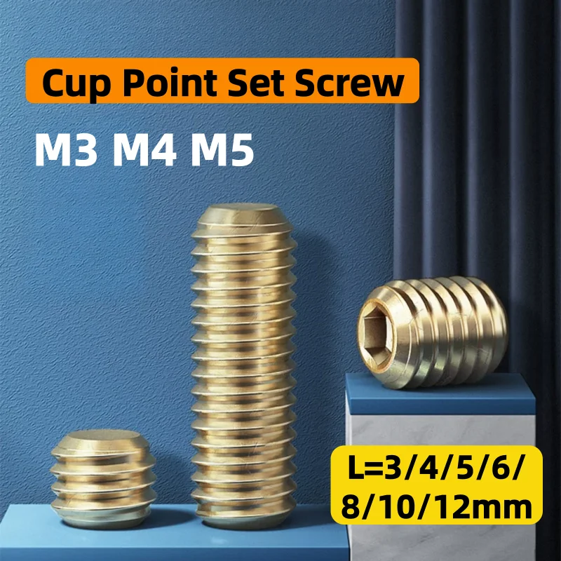 1‑50Pcs M3 M4 M5 Grade 12.9 Alloy Steel Hex Socket Set Screw Titanium Gold Plated Cup Point Headless Grub Screw Metric Fasteners