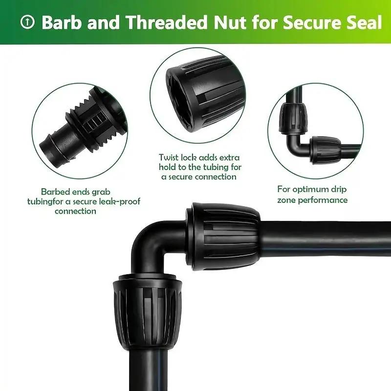 1/2-inch Drip Irrigation Fitting Elbow Connector, Anti-drip Lock Nut Barbed Elbow Connector, Reusable Irrigation Parts