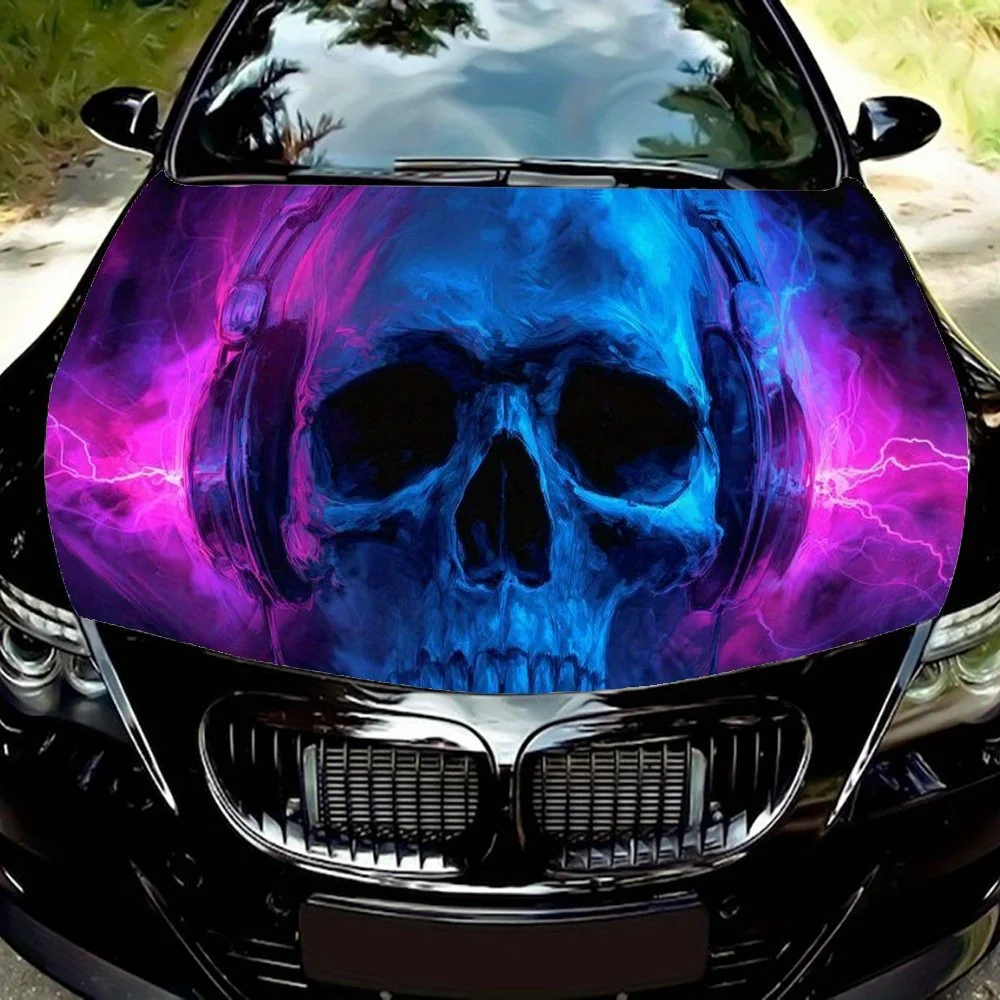 

Neon Skull Car Hood Sticker - Super Durable, Cool Style, Eye-catching, Unique. Car Parts Accessories, Customized Gifts. Waterpro