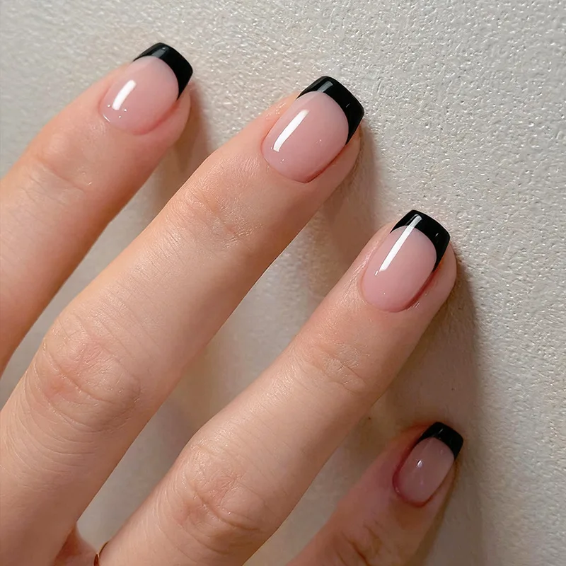 24Pcs False Nails Short Solid-Color French Tips with A Simple Design Press-On Nails Perfect As A Gift for Girls and Friends