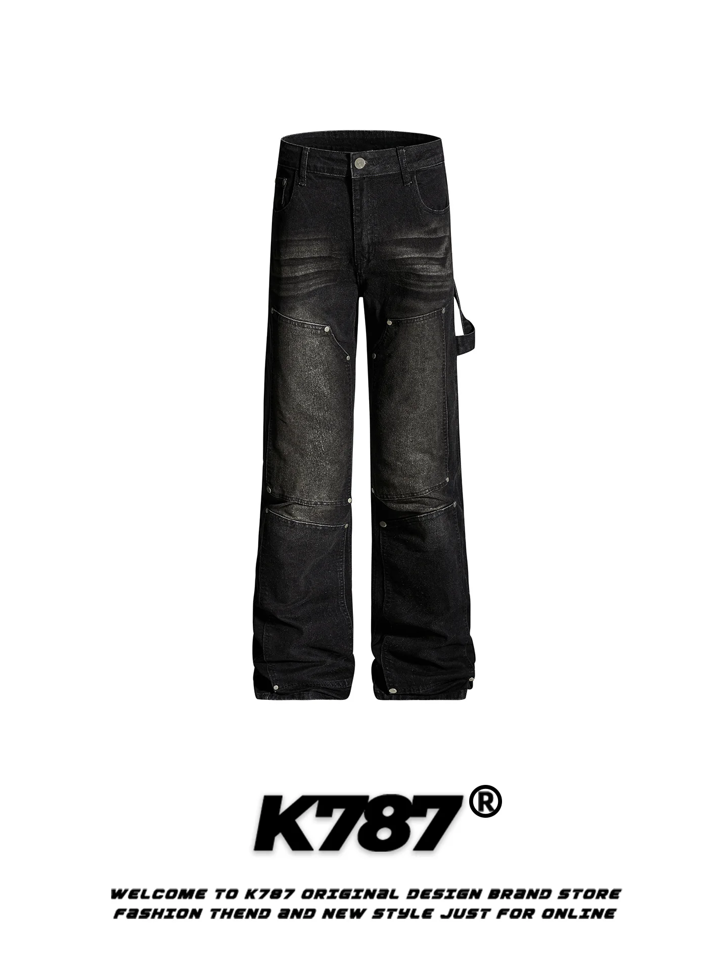 

K787 American Retro Jeans Men Women Casual Straight Leg Floor-Length Slimming Denim Pants High Waist Cotton Polyester Blend
