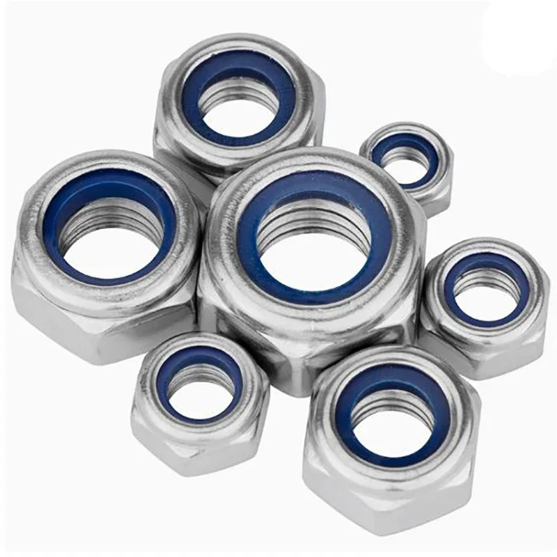 304 Stainless Steel Hex Nylon Lock Nuts M2 M2.5 M3 M4 M5 M6 M8 M10 M12 M14 M16 M18 Hexagon Hex Self-locking Nylock Nut Locknuts