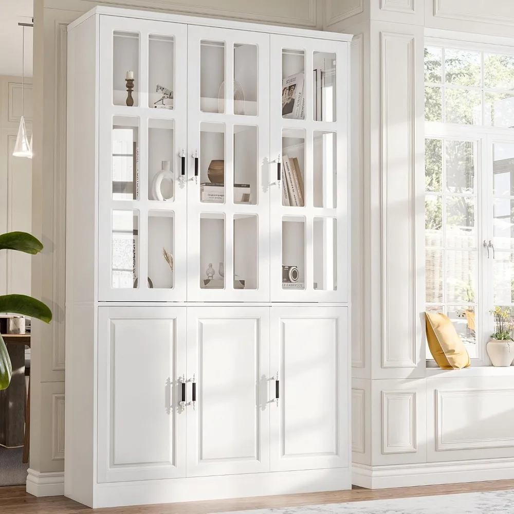 

78.7" Tall Pantry Cabinet, Kitchen Pantry Storage Cabinet with Glass Doors & Drawers, Freestanding White (31.5" W x 15.7" D)