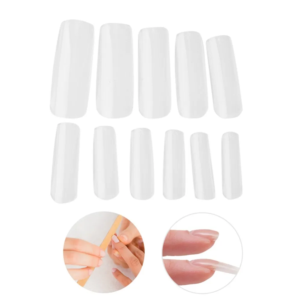 500pcs Transparent Full Coverage False Nail Tips Clear Acrylic Long Square Transparent Acrylic Nail Tips DIY Manicure Nail Tip