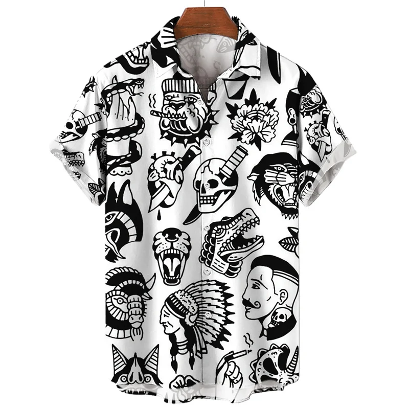 New Hawaiian Men Shirts Horror Skull Demon Humanities Theme 3D Printing Hell Short Sleeve Youthful HOLIDAY Tops Clothes Hot Sale